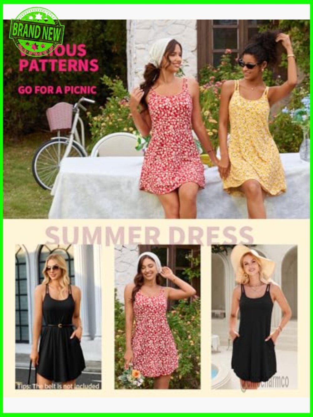 Scoop Neck Sundress with Built-in Bra and Pockets - Picture 6 of 7